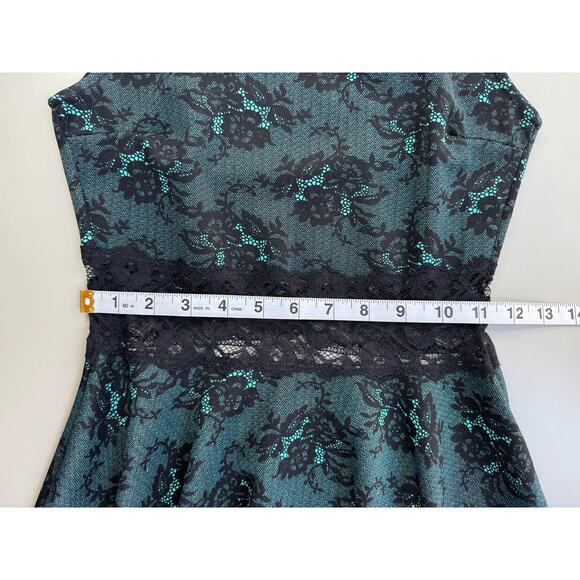 VTG Y2K Deb Womens Stretch Dress Small Green Black Lace Whimsigoth Mall Goth - Picture 7 of 12